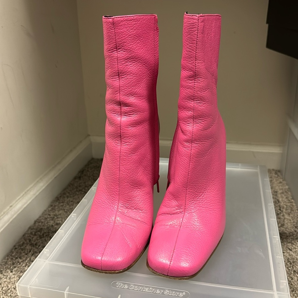 By Far bubble gum pink booties. 4 inch heel. Almost new